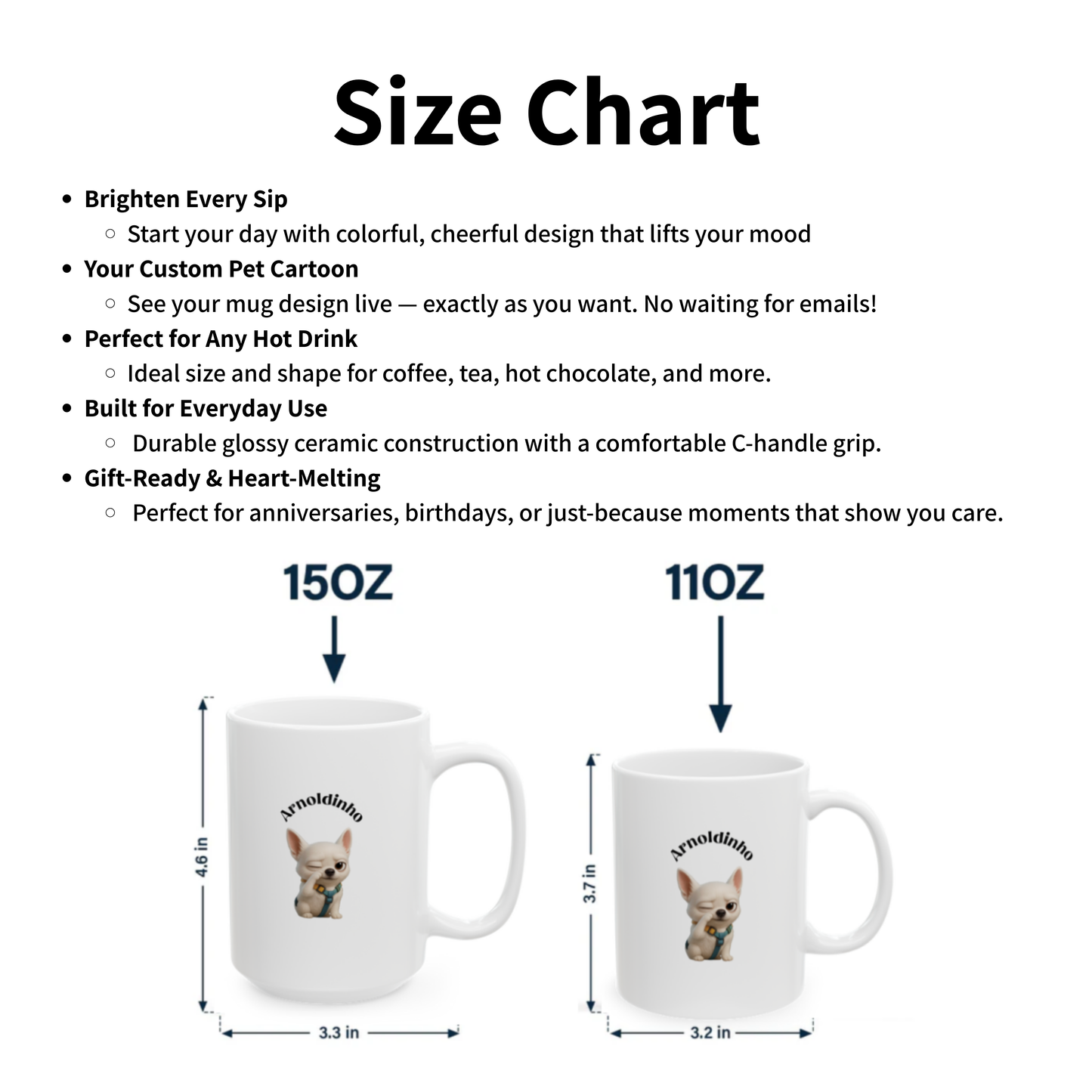 Mug personnalisé pour animaux de compagnie (325 ml/425 ml) – Obtenez votre dessin animé magique – Aperçu instantané